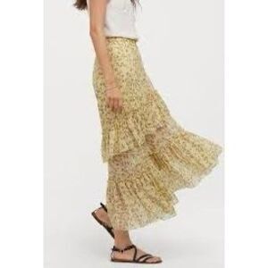 H&M Floral Ruffle Maxi Skirt Yellow Size small
